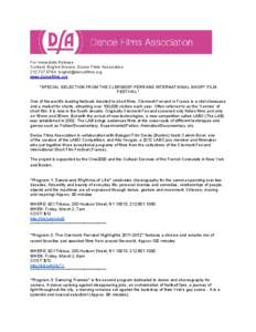 Upper East Side / Clermont-Ferrand / Dance Films Association / Dance film / 92nd Street Y / Culture of New York City / Jewish Community Center