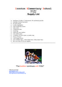 Ironton Elementary School[removed]2nd Grade Supply List ·