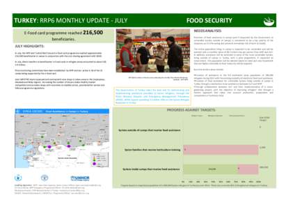 TURKEY: RRP6 MONTHLY UPDATE - JULY  FOOD SECURITY NEEDS ANALYSIS:  E-Food card programme reached 216,500