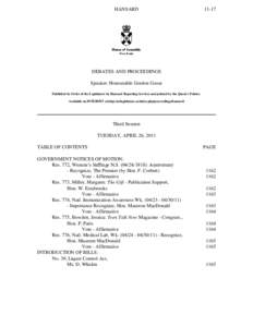 HANSARD[removed]DEBATES AND PROCEEDINGS Speaker: Honourable Gordon Gosse