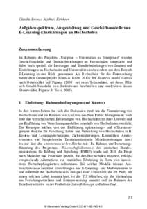 Claudia Bremer, Michael Eichhorn  Aufgabenspektrum, Ausgestaltung und Geschäftsmodelle von E-Learning-Einrichtungen an Hochschulen  Zusammenfassung
