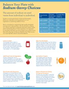 Balance Your Plate with  Sodium-Savvy Choices The amount of sodium we need varies from individual to individual. Sodium is commonly found in food and beverages,