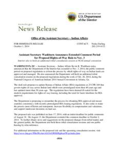 Office of the Assistant Secretary – Indian Affairs FOR IMMEDIATE RELEASE October 1, 2014 CONTACT: