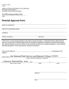 Form No[removed]UNITED STATES DEPARTMENT OF THE INTERIOR NATIONAL PARK SERVICE VOLUNTEERS-IN-PARKS PROGRAM