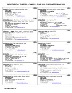 DEPARTMENT OF CHILDREN & FAMILIES - CHILD CARE TRAINING COORDINATORS LC901 CIRCUIT 1 – Escambia, Okaloosa, Santa Rosa, Walton LC915 CIRCUIT 6 and 12 – Desoto, Manatee, Pinellas, Sarasota