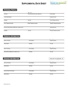 SUPPLEMENTAL DATA SHEET PERSONAL PROFILE xxx – xx – Full Name  Social Security Number (last 4 digits only)