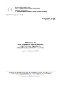 EUROPEAN COMMISSION HEALTH & CONSUMER PROTECTION DIRECTORATE-GENERAL Directorate C - Scientific Opinions C2 - Management of scientific committees II; scientific co-operation and networks  Scientific Committee on Food