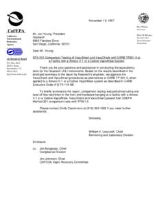 Approval Letter: [removed]EPA 301 Comparison testing of VacuSmart and VacuCheck with CARB TP[removed]at a Facility with a Amoco V-1 or a Catlow VaporMate System