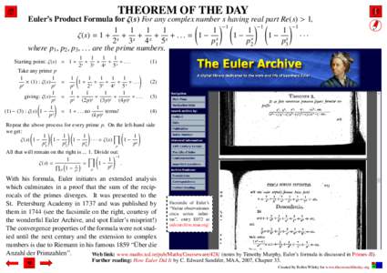 Euler's Product Formula for zeta(s)