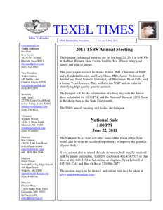 TEXEL TIMES Editor Walt Stubbs TSBS Membership Newsletter v.8, no. 3, May 2011