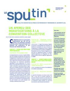 FÉVRIER 2009 Volume 20, n° 1 UN APERÇU DES MODIFICATIONS À LA CONVENTION COLLECTIVE