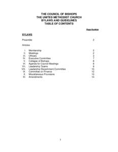 THE COUNCIL OF BISHOPS THE UNITED METHODIST CHURCH BYLAWS AND GUIDELINES TABLE OF CONTENTS Page Number