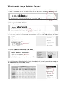 ADA Journals Usage Statistics Reports 1. Go to www.diabetesjournals.org, select a journal, and sign in with your username and password. 2. Once signed in, click the HELP link.  3. Scroll down to section E. Institutional 