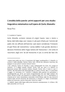 L’eredità delle parole: primi appunti per uno studio linguistico sistematico sull’opera di Carlo Alianello Rosa Piro