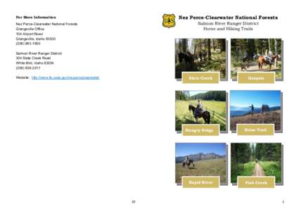 Nez Perce-Clearwater National Forests  For More Information Salmon River Ranger District Horse and Hiking Trails