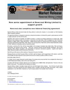 Market Release Newcrest Mining Limited 4 December[removed]New senior appointment at Newcrest Mining Limited to