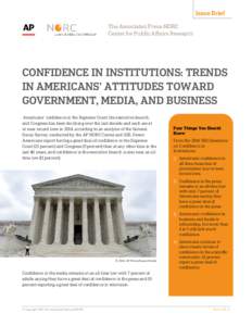 Issue Brief  CONFIDENCE IN INSTITUTIONS: TRENDS IN AMERICANS’ ATTITUDES TOWARD GOVERNMENT, MEDIA, AND BUSINESS Americans’ confidence in the Supreme Court, the executive branch,