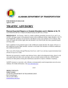 a ne Cls ALABAMA DEPARTMENT OF TRANSPORTATION FOR IMMEDIATE RELEASE April 13, 2015