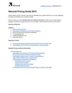 ​  1­888­608­7511    Nimonik Pricing Guide 2015   