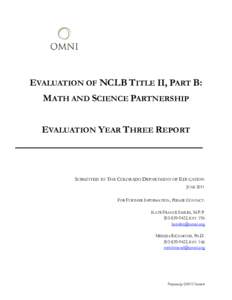 Evaluation of NCLB Title II, Part B
