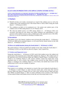 Dekadno: ICPACIGAD CLIMATE PREDICTION AND APPLICATIONS CENTRE (ICPAC) 10 DAY CLIMATOLOGICAL SUMMARY AND IMPACTS FOR FOURTH DEKAD (1 – 10 FEBRUARY)