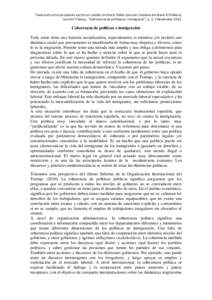 Traducción articulo opinión escrito en catalán en Diario Públic (sección Catalana del diario El Público), sección Tribuna, “Coherencia de polítiques i immigració”, p. 5, 2 NoviembreCoherencia de polí