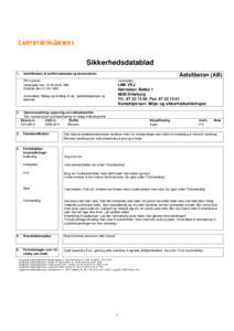 Sikkerhedsdatablad 1. Identifikation af stoffet/materialet og leverandøren PR-nummer: Udarbejdet den: SBH Erstatter den: 