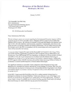 Letter to EPA Administrator Gina McCarthy, January 16, 2014