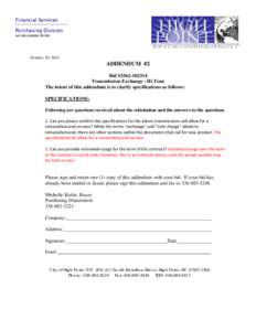 Financial Services Purchasing Division MICHELLE KIEFER, BUYER October 10, 2014