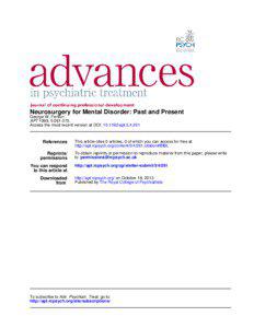 Neurosurgery for Mental Disorder: Past and Present George W. Fenton APT 1999, 5:[removed].