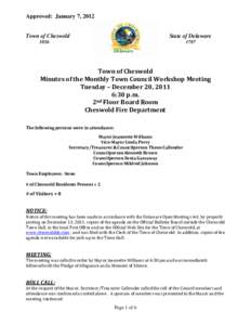 Approved: January 7, 2012  Town of Cheswold State of De