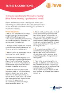 TERMS & CONDITIONS Terms and Conditions for Hive Active Heating™ (Hive Active Heating™ - professional install)  Please read this document carefully as it will tell you