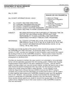 STATE OF CALIFORNIA - HEALTH AND HUMAN SERVICES AGENCY  GRAY DAVIS, Governor DEPARTMENT OF SOCIAL SERVICES 744 P Street, Sacramento, California 95814