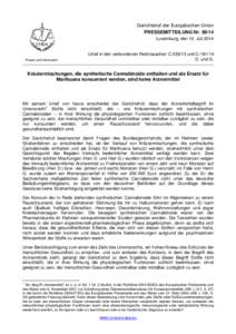 Gerichtshof der Europäischen Union PRESSEMITTEILUNG NrLuxemburg, den 10. Juli 2014 Presse und Information