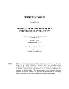 PUBLIC DISCLOSURE August 20, 2012 COMMUNITY REINVESTMENT ACT PERFORMANCE EVALUATION Peoples Bank and Trust Company of Hazard
