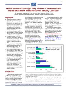 Health Insurance Coverage: Estimates from the National Health Interview Survey, January–June 2011