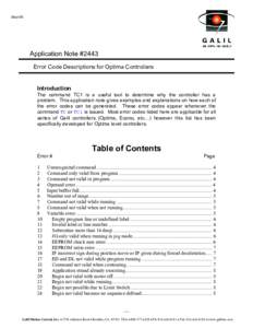 Sep-05  Application Note #2443 Error Code Descriptions for Optima Controllers  Introduction