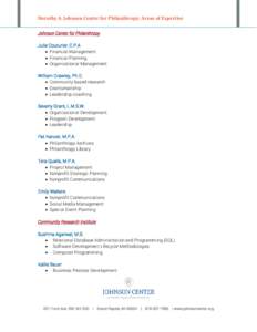 Dorothy A. Johnson Center for Philanthropy: Areas of Expertise Johnson Center for Philanthropy Julie Couturier, C.P.A  Financial Management  Financial Planning  Organizational Management