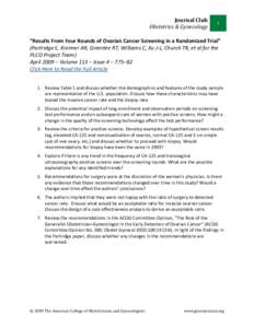 Journal Club Obstetrics & Gynecology 1  “Results From Four Rounds of Ovarian Cancer Screening in a Randomized Trial” 