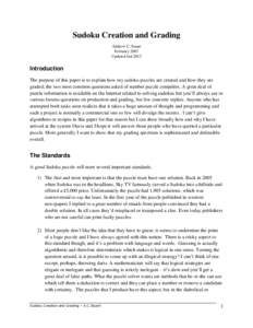 Sudoku Creation and Grading Andrew C. Stuart February 2007 Updated Jan[removed]Introduction