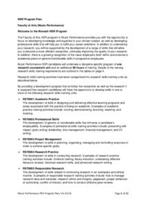 HDR Program Plan Faculty of Arts (Music Performance) Welcome to the Monash HDR Program The Faculty of Arts HDR program in Music Performance provides you with the opportunity to focus on developing knowledge and expertise