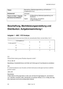 www.bwl-online.ch  Thema Beschaffung, Markleistungserstellung und Distribution: Aufgabensammlung I