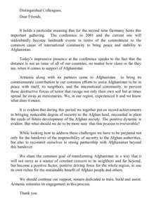 Distinguished Colleagues, Dear Friends, It holds a particular meaning that for the second time Germany hosts this important gathering. The conference in 2001 and the current one will undoubtedly become landmark events in