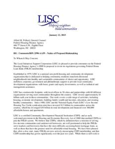 January 12, 2015 Alfred M. Pollard, General Counsel Federal Housing Finance Agency 400 7th Street S.W., Eighth Floor Washington, DC[removed]RE: Comments/RIN 2590-AA39 – Notice of Proposed Rulemaking