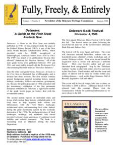 Volume 17, Number 1  Newsletter of the Delaware Heritage Commission Delaware: A Guide to the First State