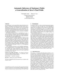 Automatic Inference of Stationary Fields: a Generalization of Java’s Final Fields Christopher Unkel Monica S. Lam