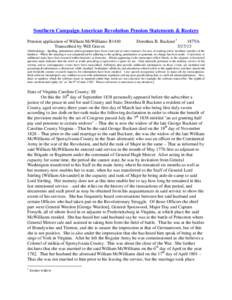 Southern Campaign American Revolution Pension Statements & Rosters Pension application of William McWilliams R1410 Transcribed by Will Graves Dorothea B. Buckner 1