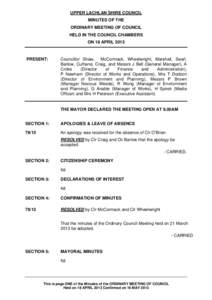 Minutes of Ordinary Meeting of Council - 18 April 2013