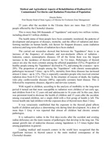 Medical and Agricultural Aspects of Rehabilitation of Radioactively Contaminated Territories and Radiation Protection of Population Dmytro Bobro First Deputy Head of State Agency of Ukraine for Exclusion Zone Management 