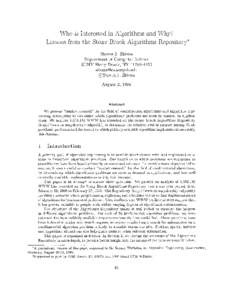 Who is Interested in Algorithms and Why? Lessons from the Stony Brook Algorithms Repository * Steven S . Skiena l Department of Computer Scienc e SUNY Stony Brook, NYskiena@cs .sunysh . edu